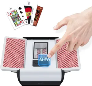 1-2 Decks Automatic Card Shuffler, One Button Automatic and Manual Mode, Portable Low- Noise Electric Shuffling Machine, Suitable for UNO, Poker, Phase 10, Skip-Bo, Card Games