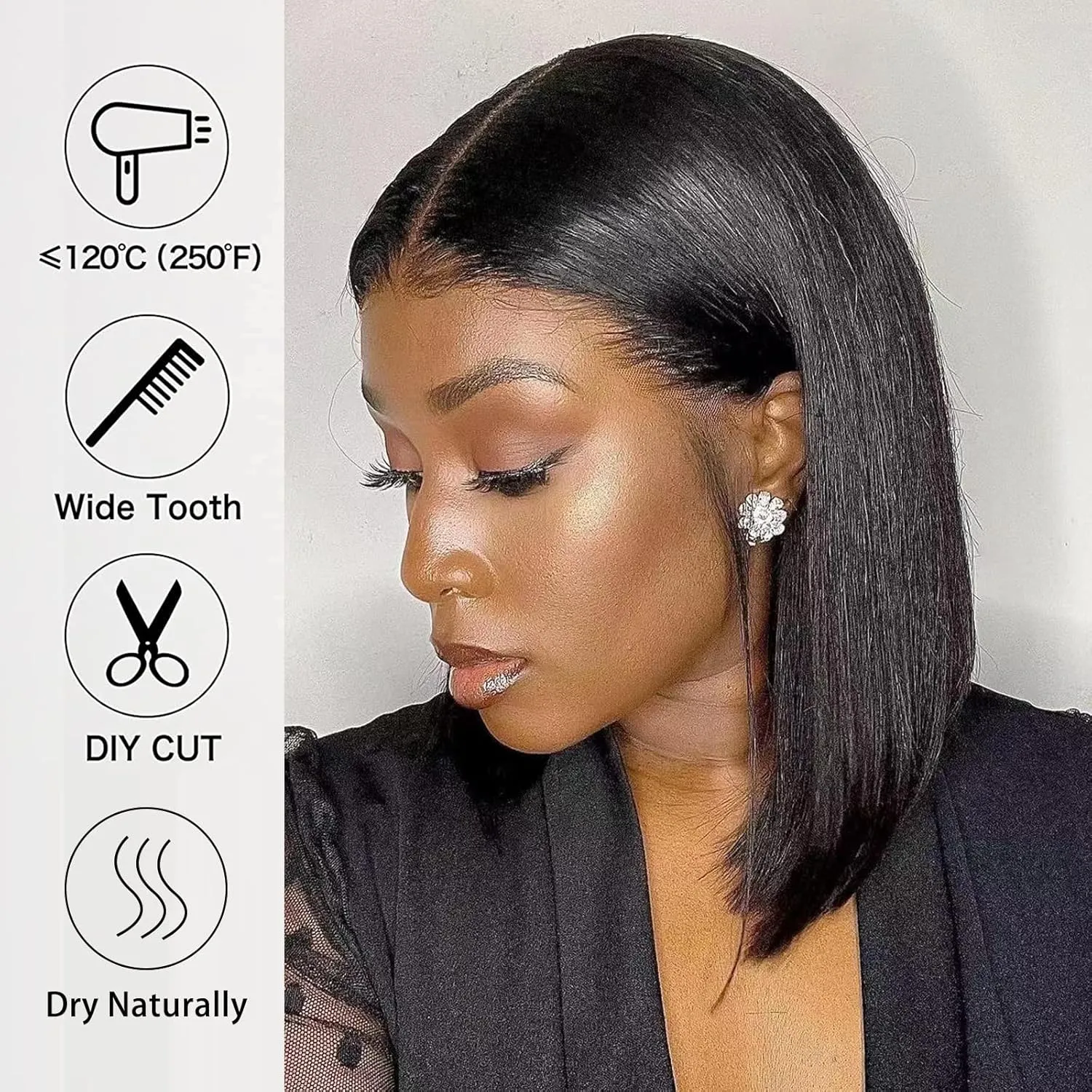 10 Inch Bob Wig Human Hair 13x4 HD Lace Front Wigs Human Hair Pre Plucked Short Bob Wig Lace Frontal Wigs for Black Women 180% Density Glueless Straight Human Hair Wig Natural Color