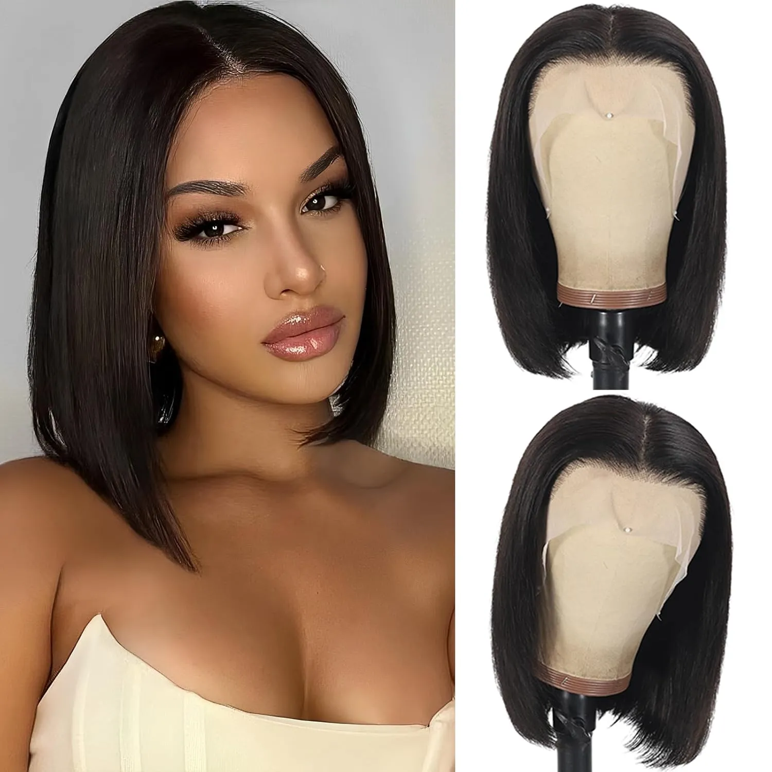 10 Inch Bob Wig Human Hair 13x4 HD Lace Front Wigs Human Hair Pre Plucked Short Bob Wig Lace Frontal Wigs for Black Women 180% Density Glueless Straight Human Hair Wig Natural Color