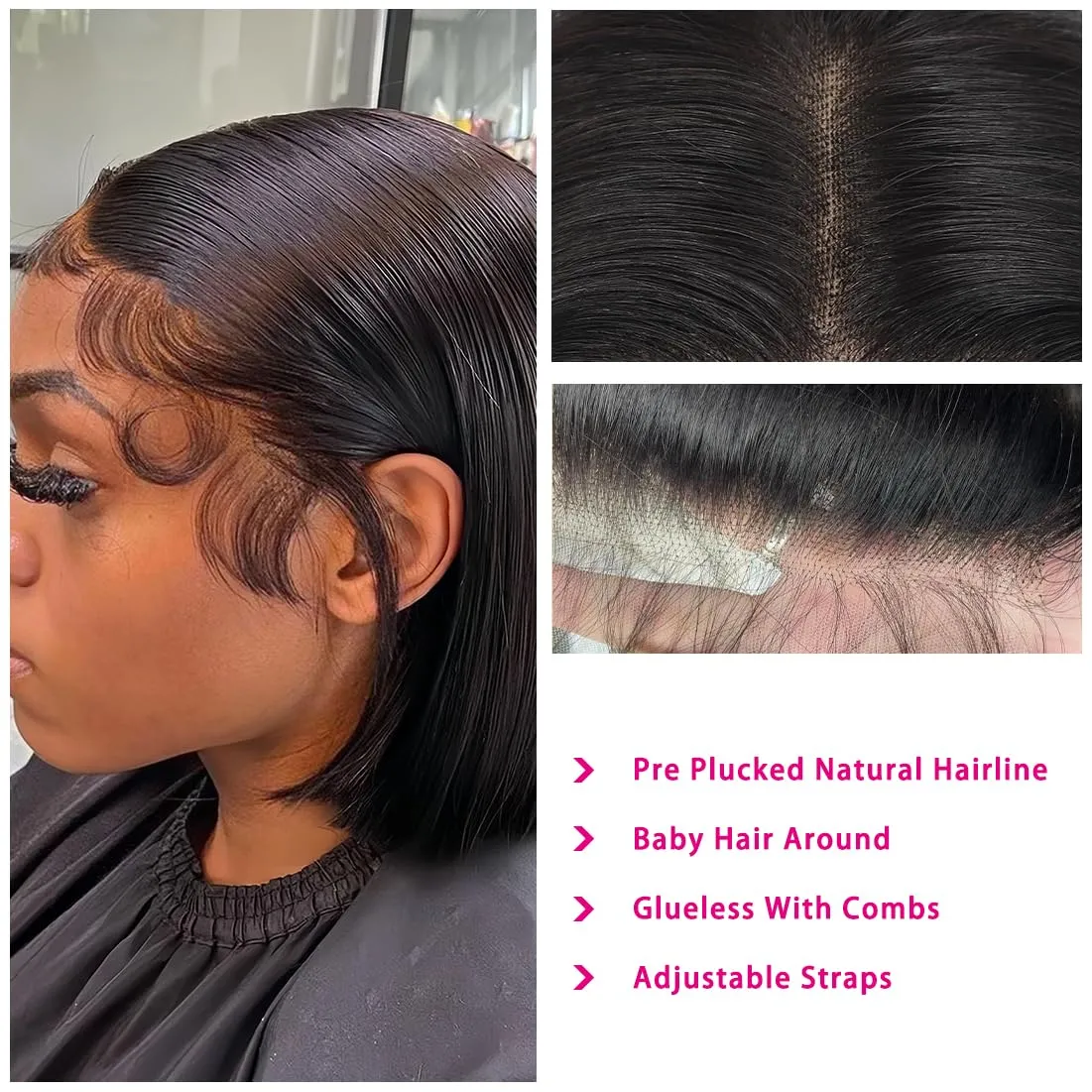 10 Inch Bob Wig Human Hair 13x4 HD Lace Front Wigs Human Hair Pre Plucked Short Bob Wig Lace Frontal Wigs for Black Women 180% Density Glueless Straight Human Hair Wig Natural Color