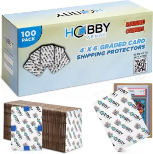 100 Pack Graded Trading Card Shipping Protector by Hobby Armor, 4" x 6" with Rounded Corners, Vibrant Multi-Color Card Protector to Guard Cards from Dings, Premium Cardboard Slab Shipping Supplies