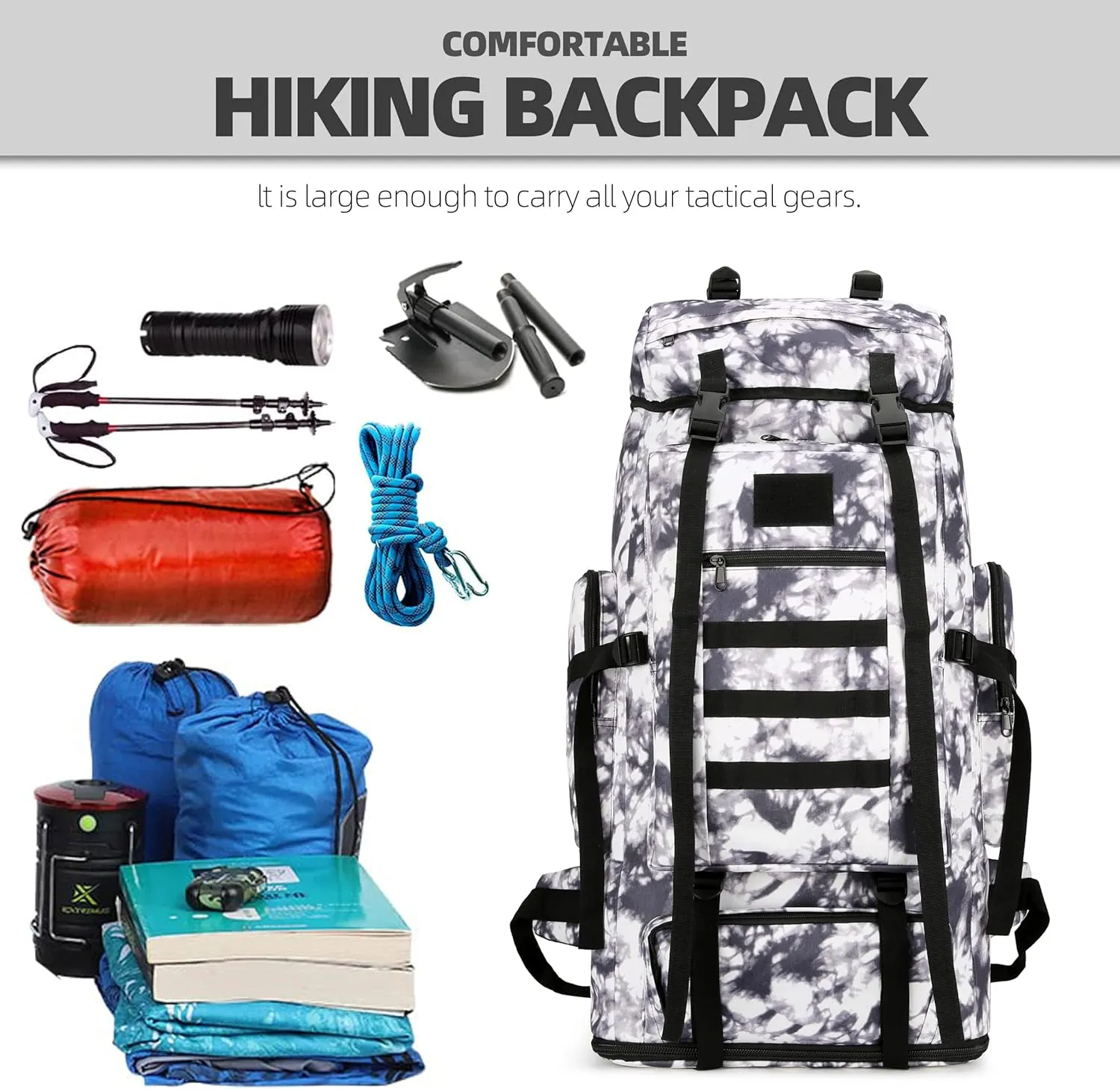 100L Hiking Camping Backpack Tactical Backpack for Men Large Survival Hunting Waterproof Backpack Molle Rucksack Military Camping Backpacking Daypack