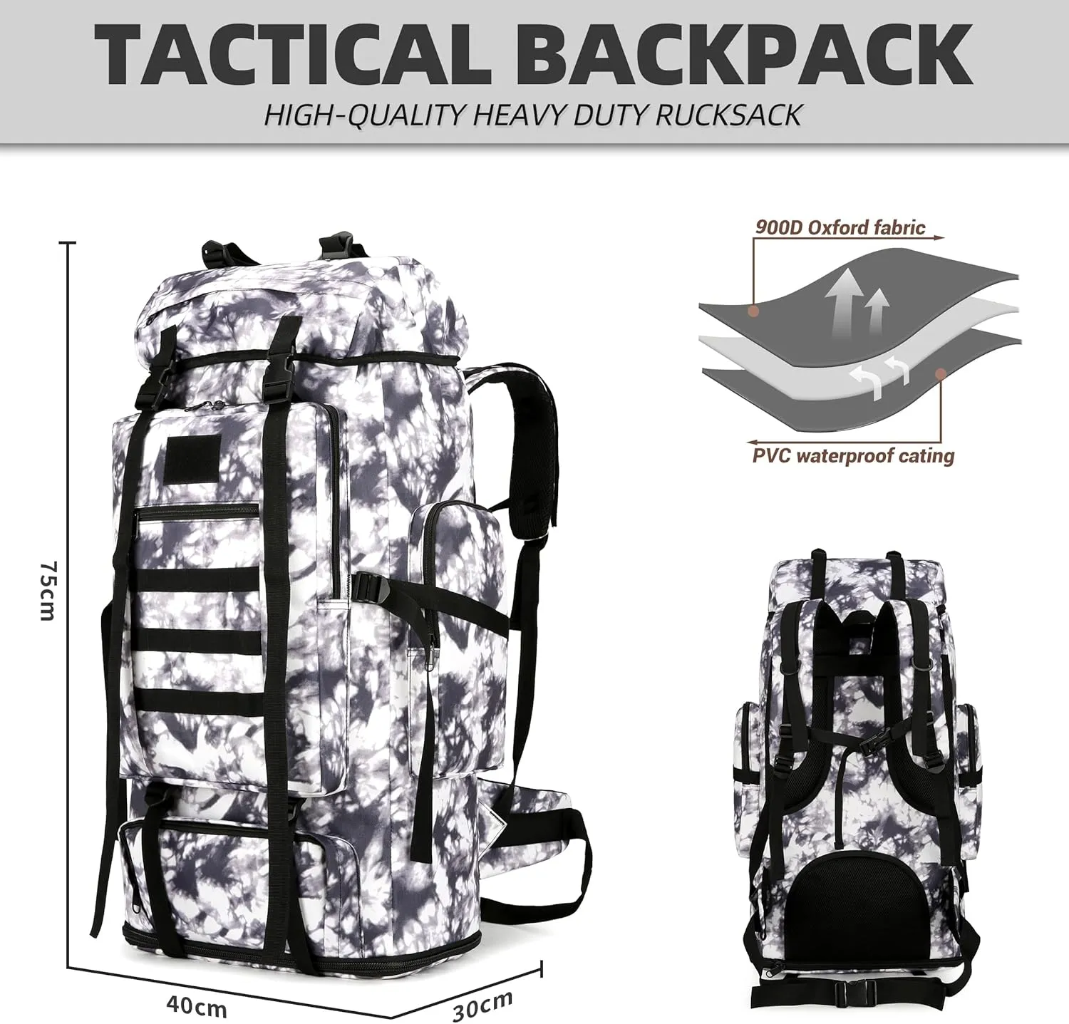 100L Hiking Camping Backpack Tactical Backpack for Men Large Survival Hunting Waterproof Backpack Molle Rucksack Military Camping Backpacking Daypack