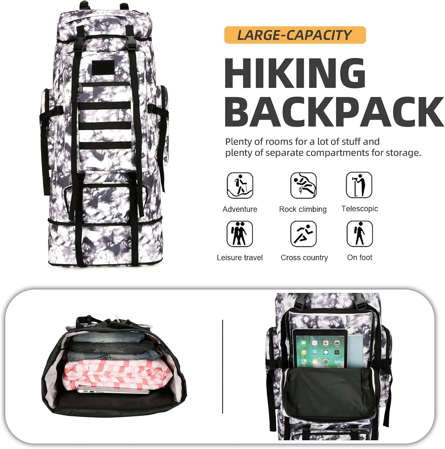 100L Hiking Camping Backpack Tactical Backpack for Men Large Survival Hunting Waterproof Backpack Molle Rucksack Military Camping Backpacking Daypack