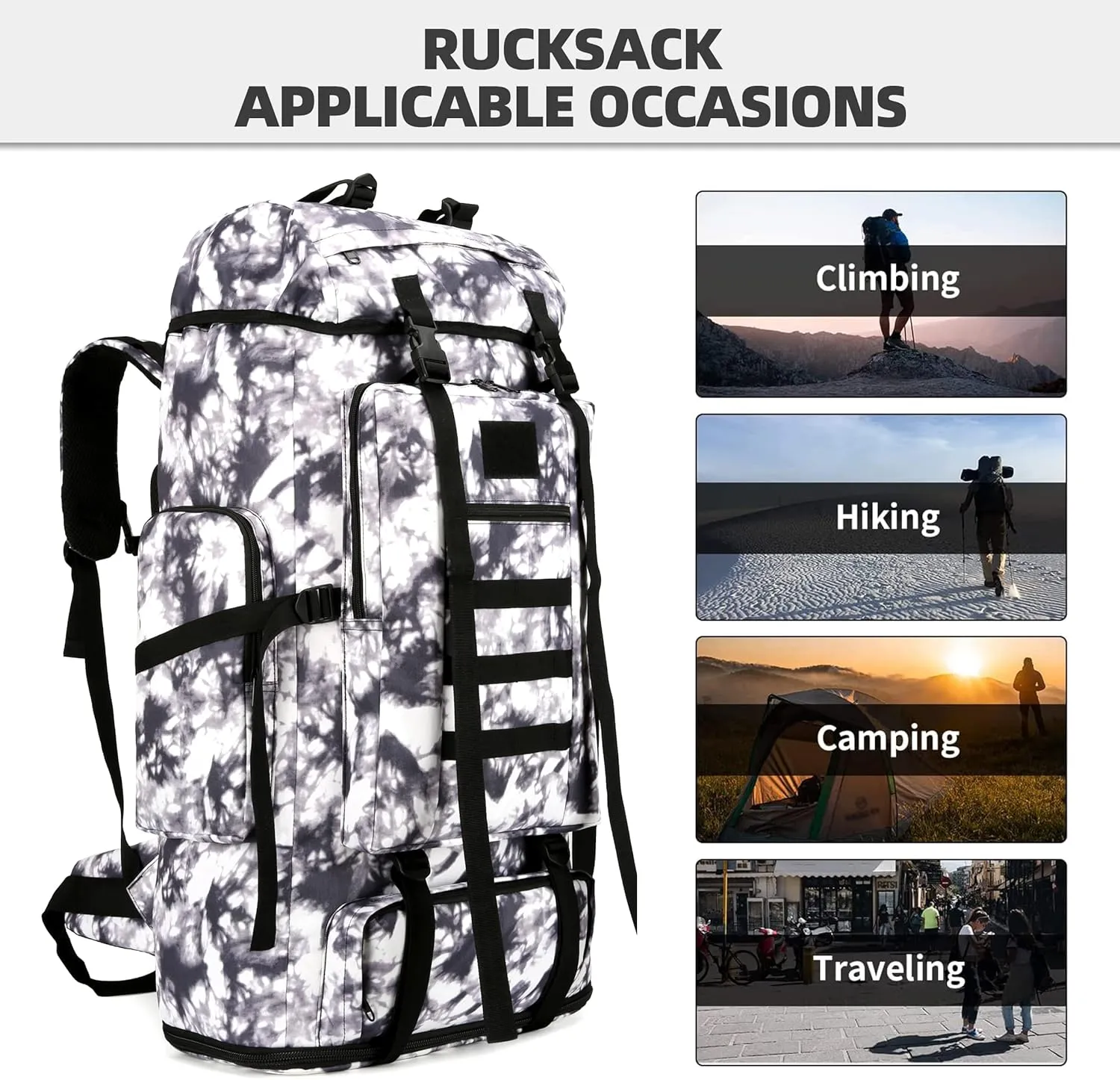 100L Hiking Camping Backpack Tactical Backpack for Men Large Survival Hunting Waterproof Backpack Molle Rucksack Military Camping Backpacking Daypack