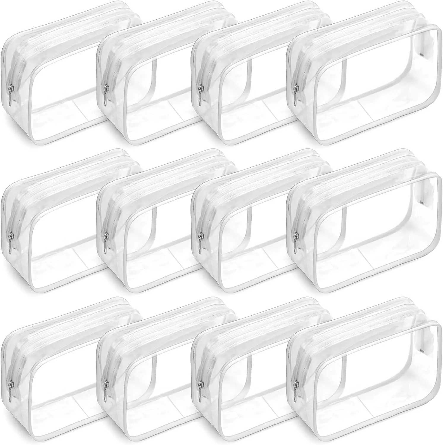 12 Pack PVC Toiletry Bags, TSA Approved, Zippered Clear Pouches for Traveling Women & Men, Quart Size