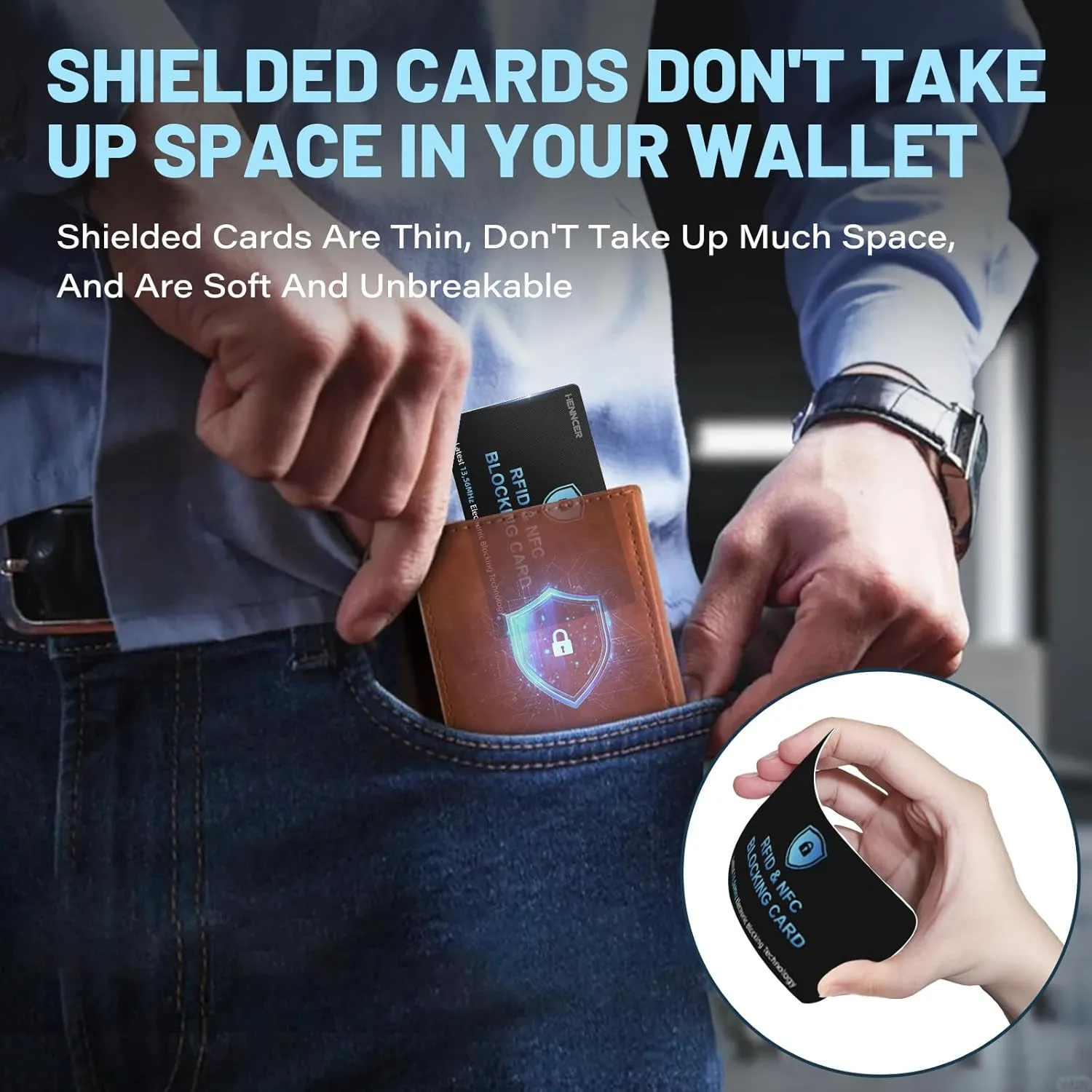 12 Pack RFID Blocking Card, Safecard NFC Debit Credit Card Passport Protector, Entire Wallet Protection Blocker Set for Men & Women, Smart Slim Design Perfectly fits in Wallet and Purse (Blackblue)
