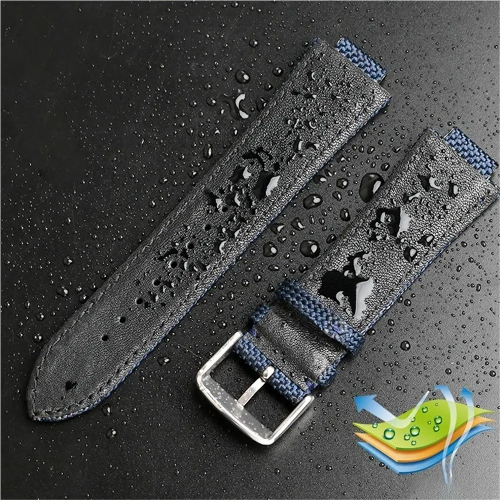12mm Convex Mouth Nylon Watchband For Series Strap T137.407/410 Men Wristband Bracelet(Blue bk bk)