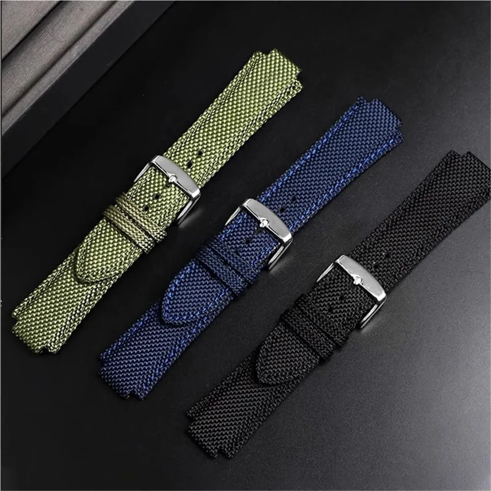 12mm Convex Mouth Nylon Watchband For Series Strap T137.407/410 Men Wristband Bracelet(Blue bk bk)