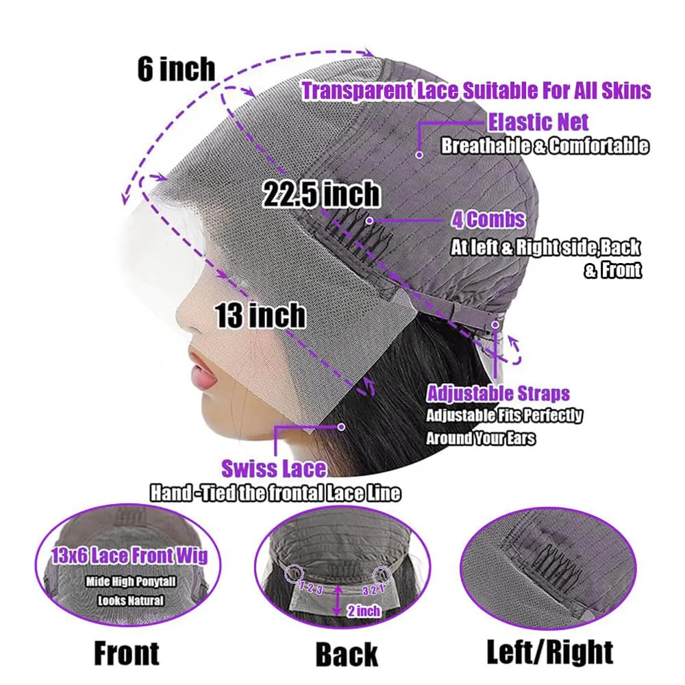 13x6 Straight Lace Front Wigs Human Hair 28 Inch HD Transparent Lace Frontal Wigs Pre Plucked with Baby Hair 200 Density100% Human Hair for Black Women Natural Color