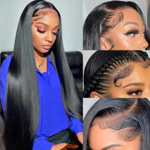13x6 Straight Lace Front Wigs Human Hair 28 Inch HD Transparent Lace Frontal Wigs Pre Plucked with Baby Hair 200 Density100% Human Hair for Black Women Natural Color