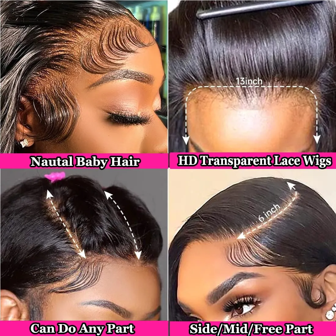 13x6 Straight Lace Front Wigs Human Hair 28 Inch HD Transparent Lace Frontal Wigs Pre Plucked with Baby Hair 200 Density100% Human Hair for Black Women Natural Color