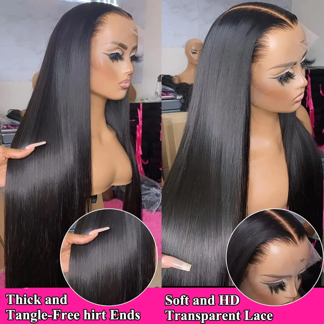 13x6 Straight Lace Front Wigs Human Hair 28 Inch HD Transparent Lace Frontal Wigs Pre Plucked with Baby Hair 200 Density100% Human Hair for Black Women Natural Color