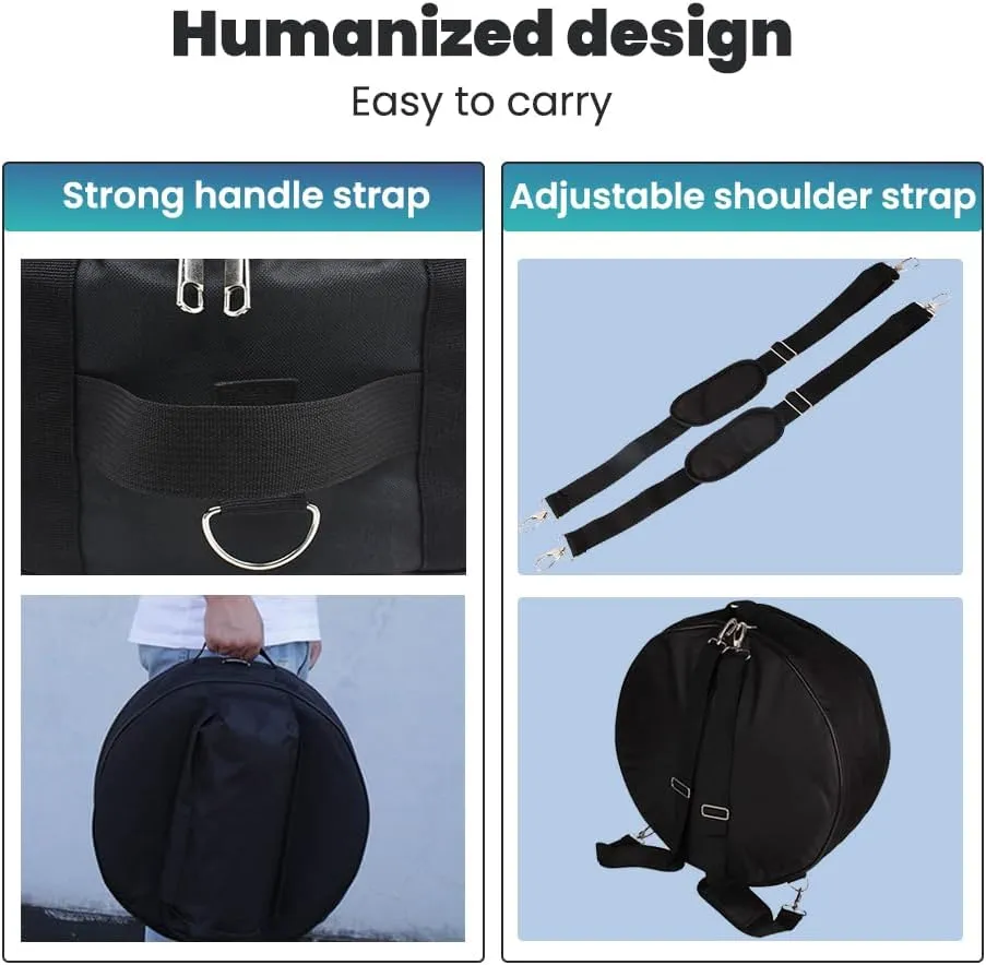 14 inch Snare Drum Bag,Waterproof Padded Snare Drum Cases with Backpack for Accessories,Adjustable Shoulder Straps Protable Travel Drum Case (Black, 17.5 x 17.5 x 6.7 inches （Fits 14-inch drums）)
