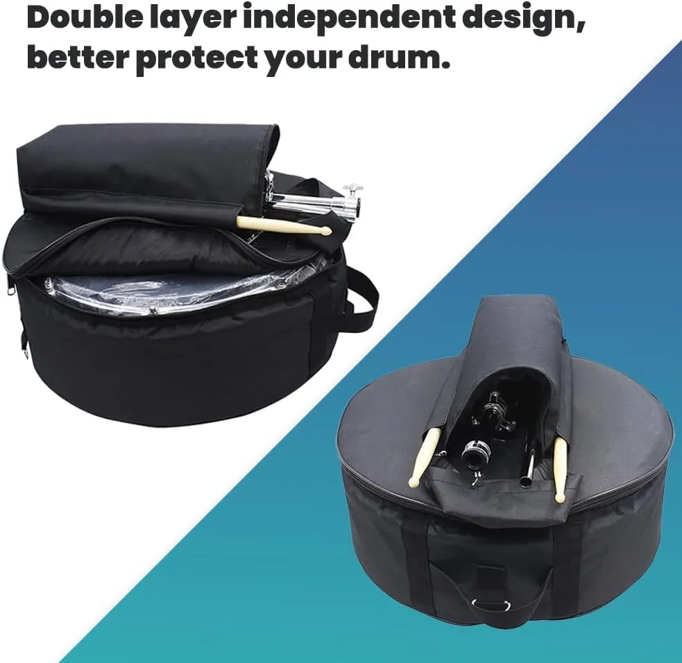 14 inch Snare Drum Bag,Waterproof Padded Snare Drum Cases with Backpack for Accessories,Adjustable Shoulder Straps Protable Travel Drum Case (Black, 17.5 x 17.5 x 6.7 inches （Fits 14-inch drums）)