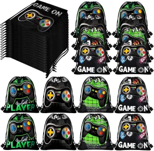 15 Packs Video Game Party Favors - 12 x 10 Inch Gaming Birthday Party Supplies Goodie Bags with Drawstring - Multicolor, Cool Style