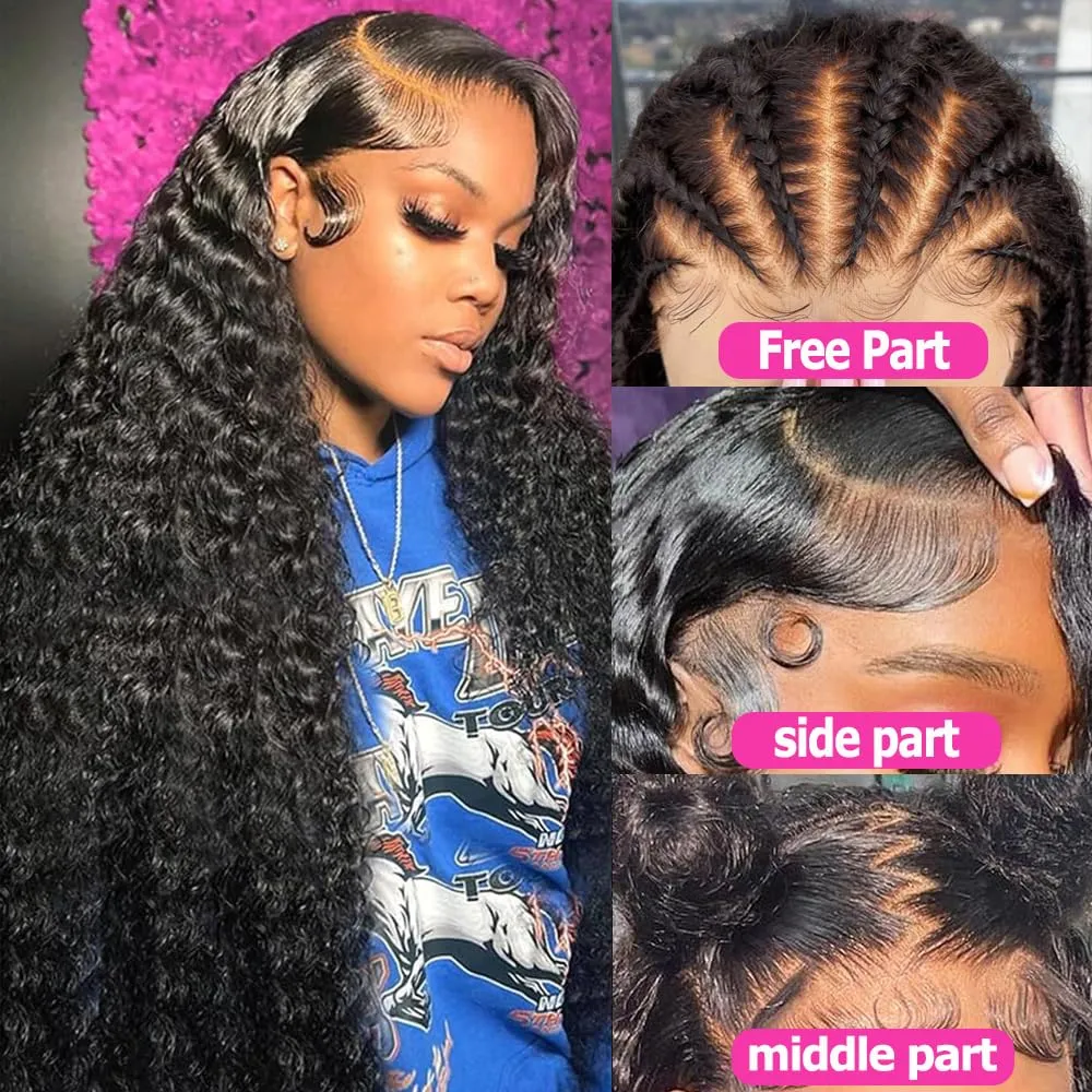 18 Inch Deep Wave Lace Front Wigs Human Hair 13x6 HD Lace Frontal Wigs Human Hair Pre Plucked Deep Curly Lace Front Wigs For Women Glueless Deep Wave Frontal Wig with Baby Hair Natural Black
