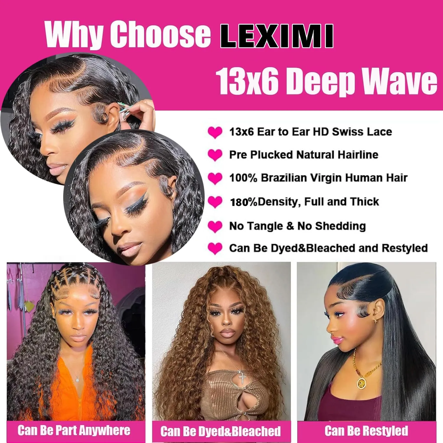 18 Inch Deep Wave Lace Front Wigs Human Hair 13x6 HD Lace Frontal Wigs Human Hair Pre Plucked Deep Curly Lace Front Wigs For Women Glueless Deep Wave Frontal Wig with Baby Hair Natural Black