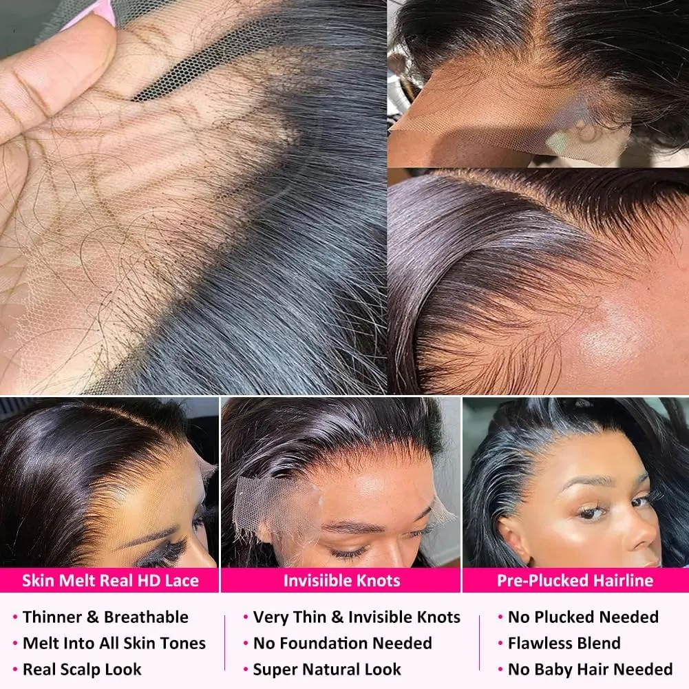 18 Inch Deep Wave Lace Front Wigs Human Hair 13x6 HD Lace Frontal Wigs Human Hair Pre Plucked Deep Curly Lace Front Wigs For Women Glueless Deep Wave Frontal Wig with Baby Hair Natural Black