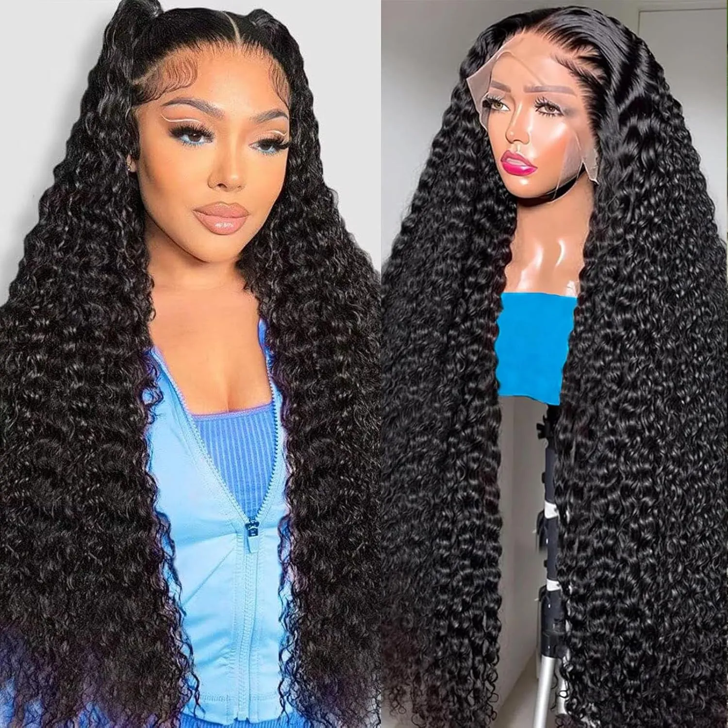 18 Inch Deep Wave Lace Front Wigs Human Hair 13x6 HD Lace Frontal Wigs Human Hair Pre Plucked Deep Curly Lace Front Wigs For Women Glueless Deep Wave Frontal Wig with Baby Hair Natural Black