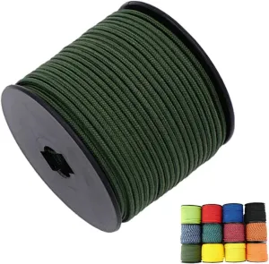 1/8in(3mm) 164ft Nylon Rope Solid Braided Cord 5 Stands Paracord Thin String for Crafts Multipurpose UV Resistant for Tent Garden Clothesline and Outdoor Tarp(Army Green)