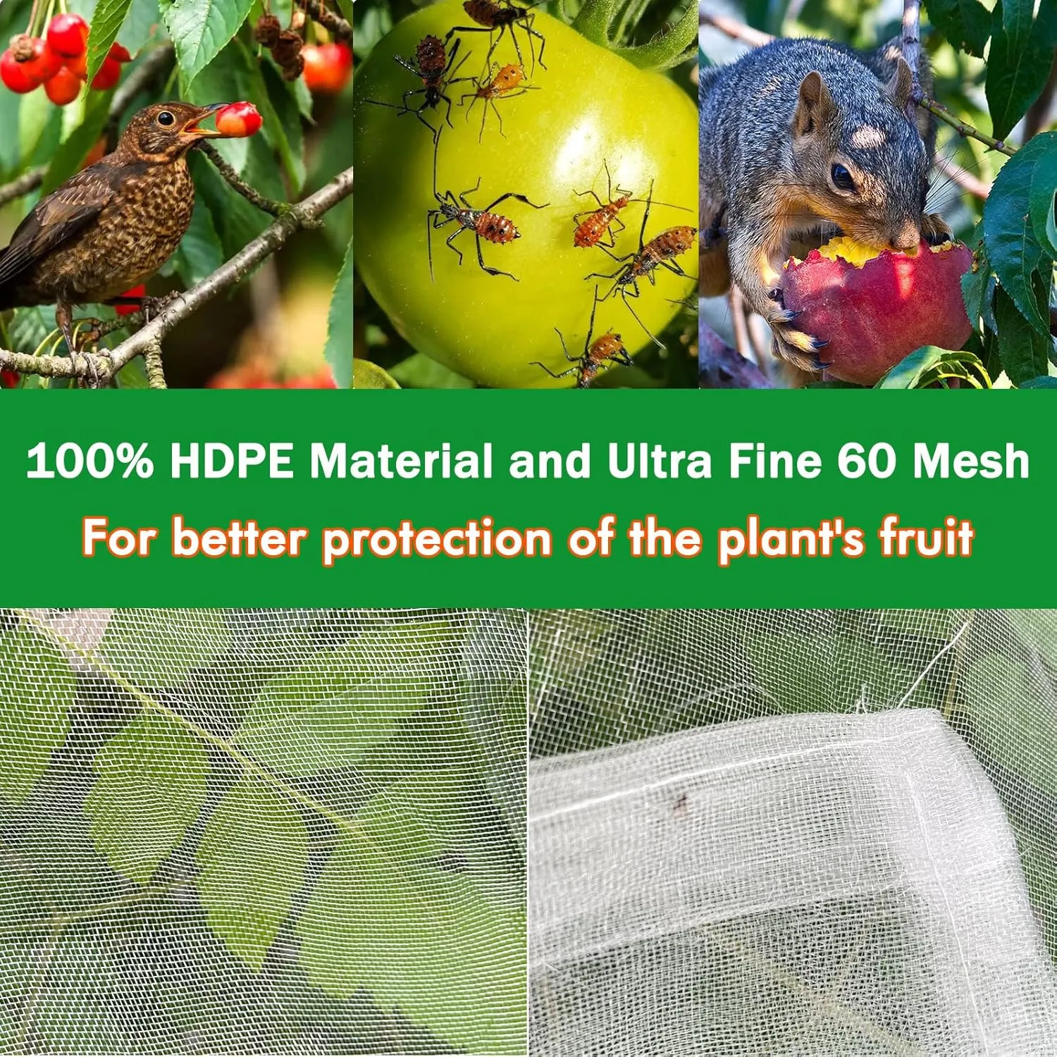 2 Pack 8.2x6.6Ft Large Fruit Tree Netting, Bird Netting for Garden with Zipper and Drawstring, Garden Netting Pest Barrier Plant Cover Protection Fruits Blueberry Citrus for Preventing Deer Squirrel