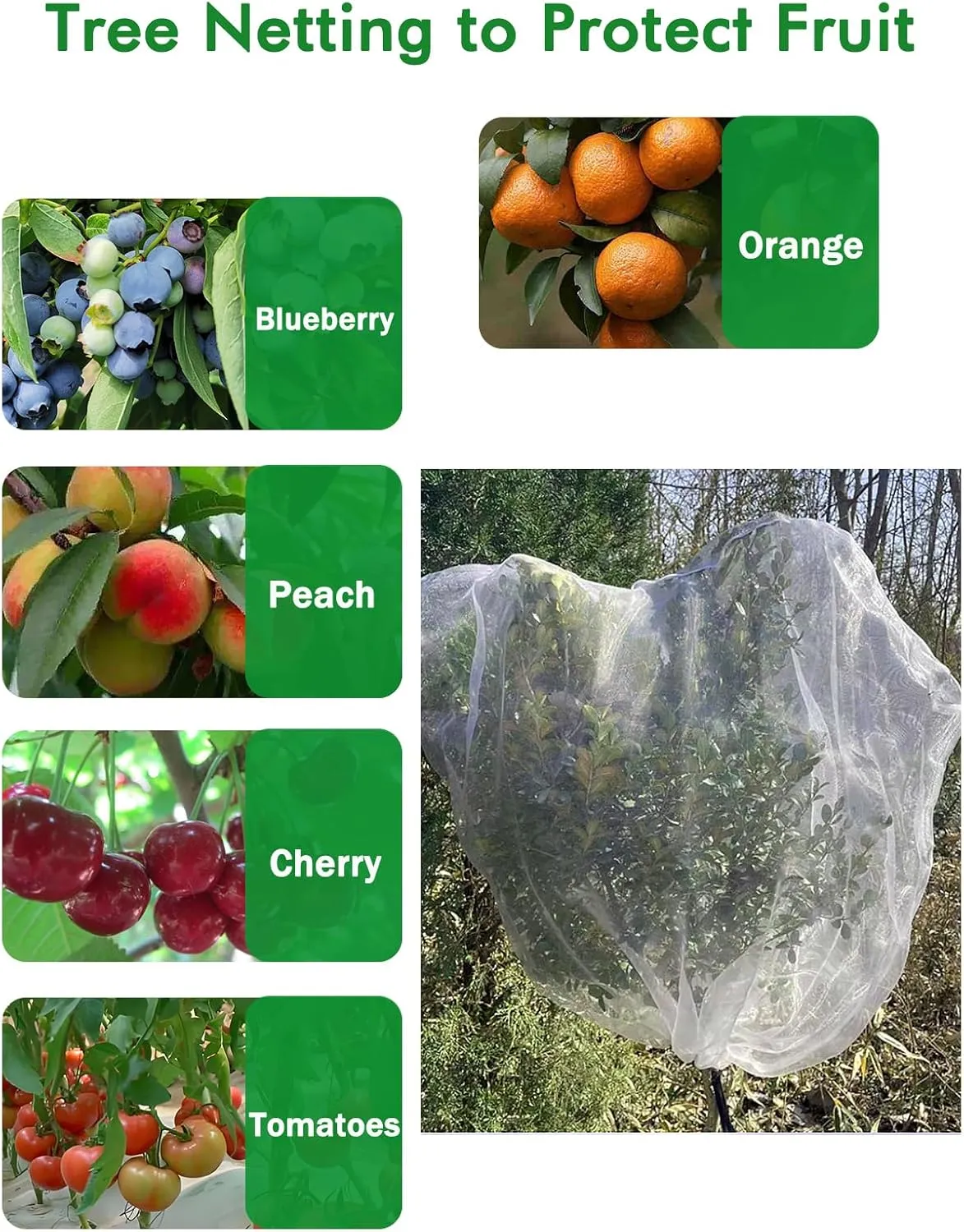2 Pack 8.2x6.6Ft Large Fruit Tree Netting, Bird Netting for Garden with Zipper and Drawstring, Garden Netting Pest Barrier Plant Cover Protection Fruits Blueberry Citrus for Preventing Deer Squirrel