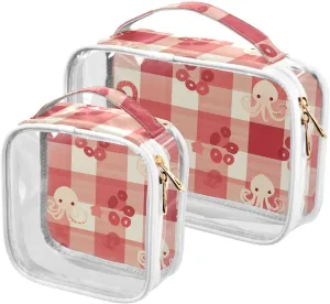 2 Pack clear animal sea Cute Peach Plaid hanging travel toiletry TSA approved portable cosmetic travel bag essential