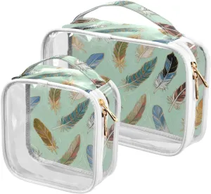 2 Pack clear Art Painting Green Feathers toiletry bag travel TSA approved waterproof bags for women Men’s shaving kit