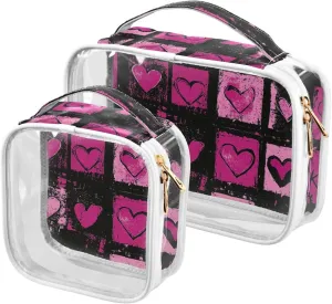 2 Pack clear Black and Pink Valentine Romantic Love toiletry bag set TSA approved transparent makeup travel bag travel essential
