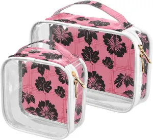 2 Pack clear Black Flowers on Blush Background hanging toiletry bags TSA approved transparent makeup organizer bag travel essential