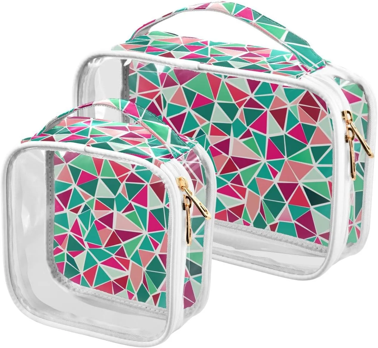2 Pack clear Colored Triangles travel toiletry kit TSA approved multifunctional cosmetic bag travel shaving essentials