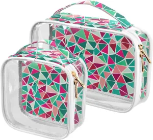 2 Pack clear Colored Triangles travel toiletry kit TSA approved multifunctional cosmetic bag travel shaving essentials