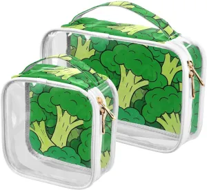 2 Pack clear Cute Cartoon Vegetable Broccoli clear toiletry bag TSA approved multifunctional makeup travel bag shaving essentials