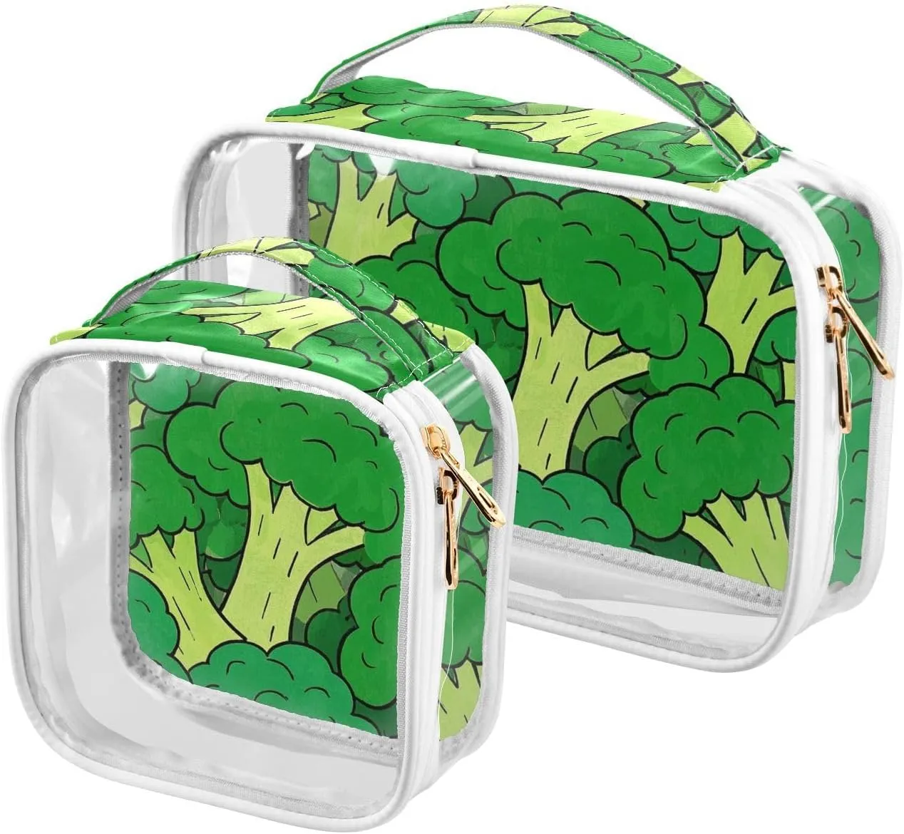 2 Pack clear Cute Cartoon Vegetable Broccoli clear toiletry bag TSA approved multifunctional makeup travel bag shaving essentials