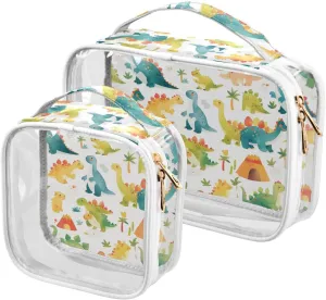 2 Pack clear mens toiletry travel bag TSA approved multifunctional cosmetic travel bag Airport Airline Compliant Cartoon Personalized Color Volcanic Dinosaur