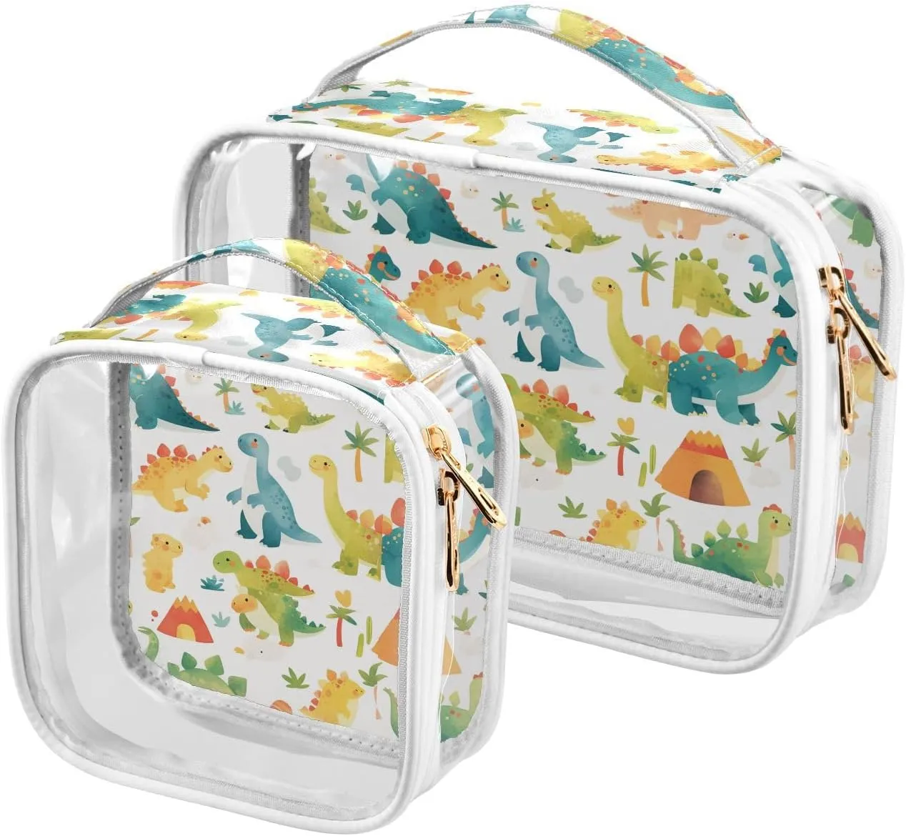 2 Pack clear mens toiletry travel bag TSA approved multifunctional cosmetic travel bag Airport Airline Compliant Cartoon Personalized Color Volcanic Dinosaur