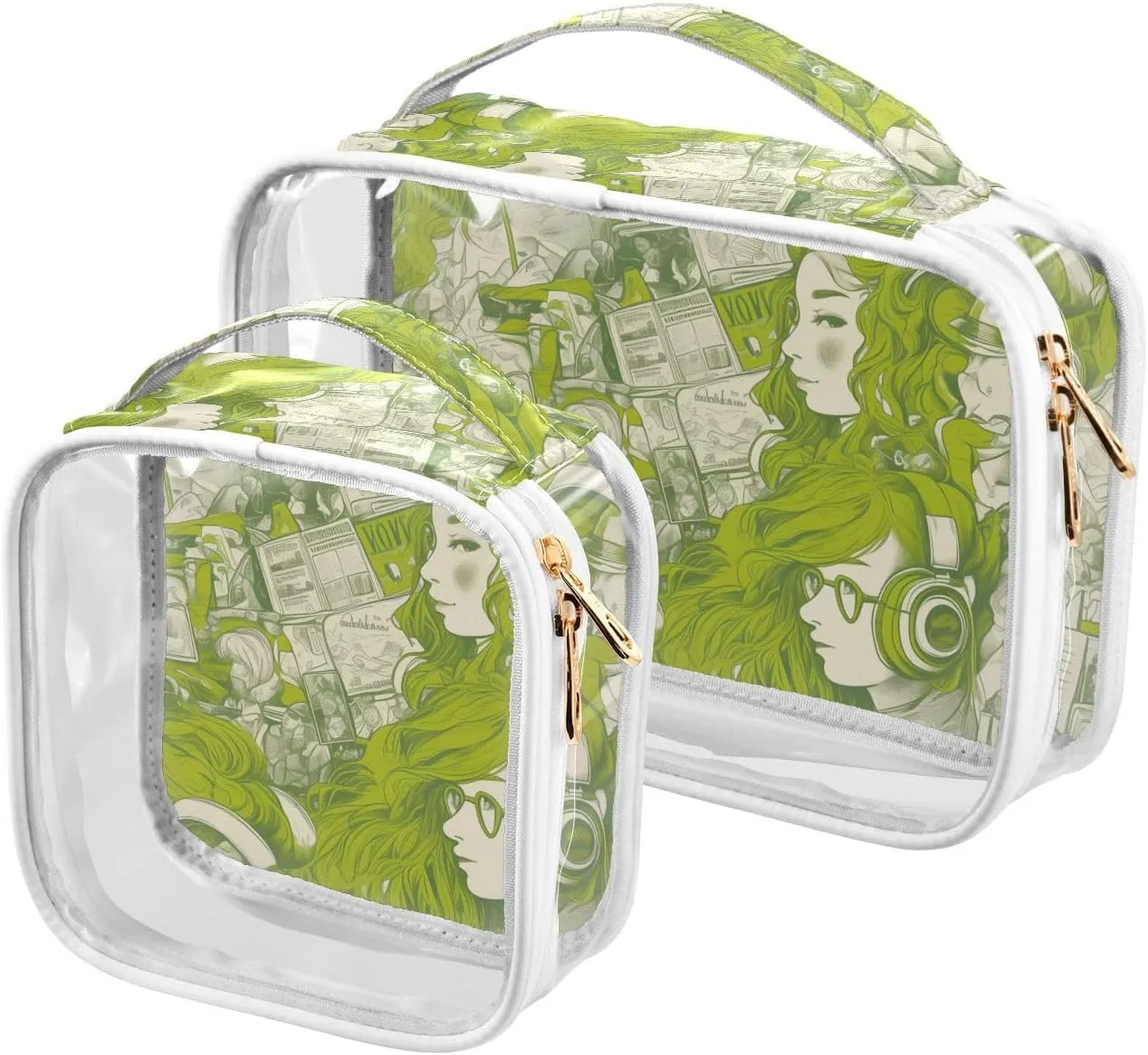 2 Pack clear White and Green Cartoon Characters toiletry bag men TSA approved portable cosmetic travel bag travel essential
