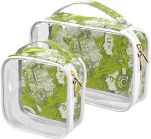 2 Pack clear White and Green Cartoon Characters toiletry bag men TSA approved portable cosmetic travel bag travel essential