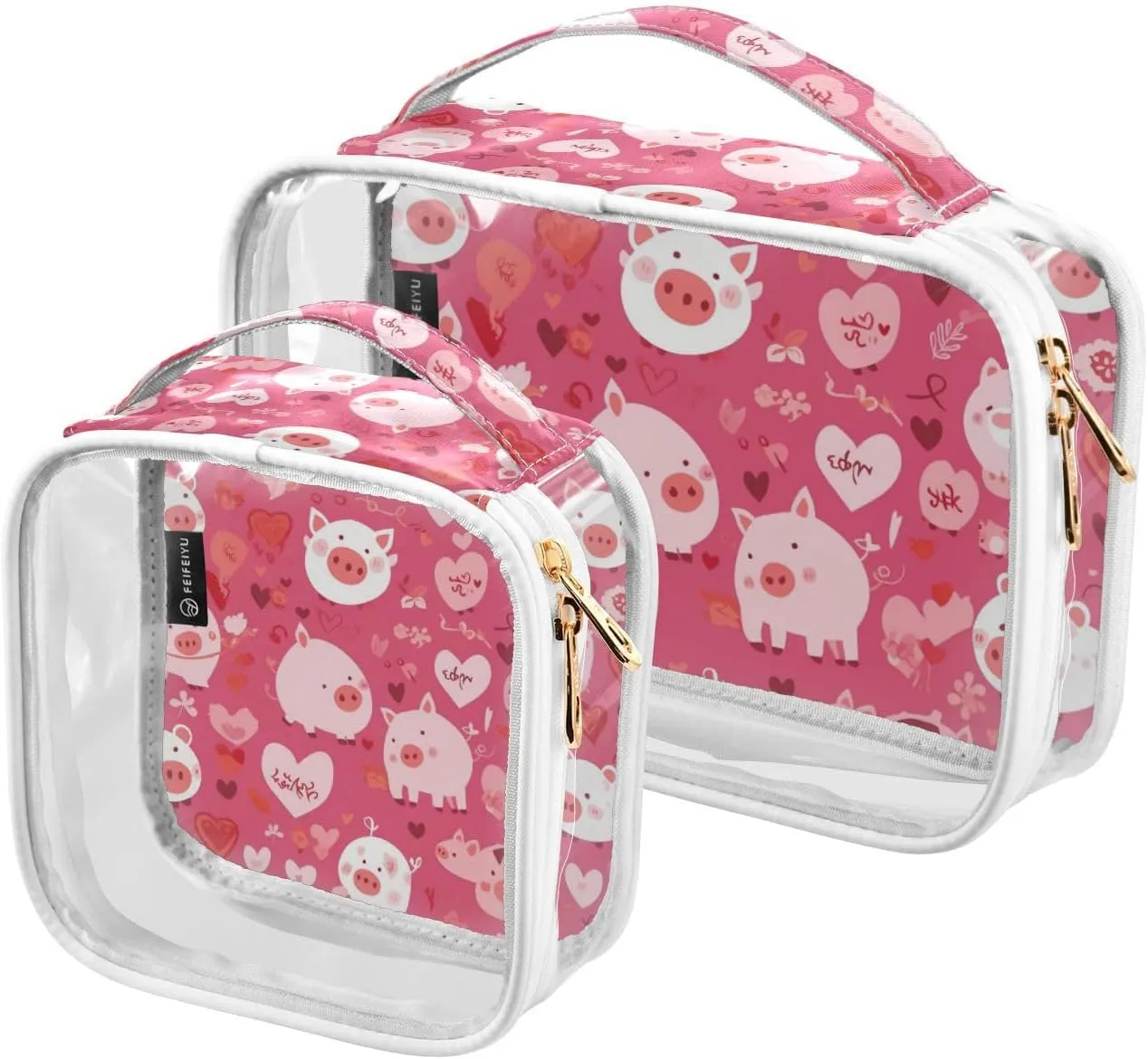 2 Pack Pig Country Style Valentine Peach clear decorative toiletry bag men TSA approved portable travel cosmetic bag travel essential para maquillaje