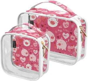 2 Pack Pig Country Style Valentine Peach clear decorative toiletry bag men TSA approved portable travel cosmetic bag travel essential para maquillaje
