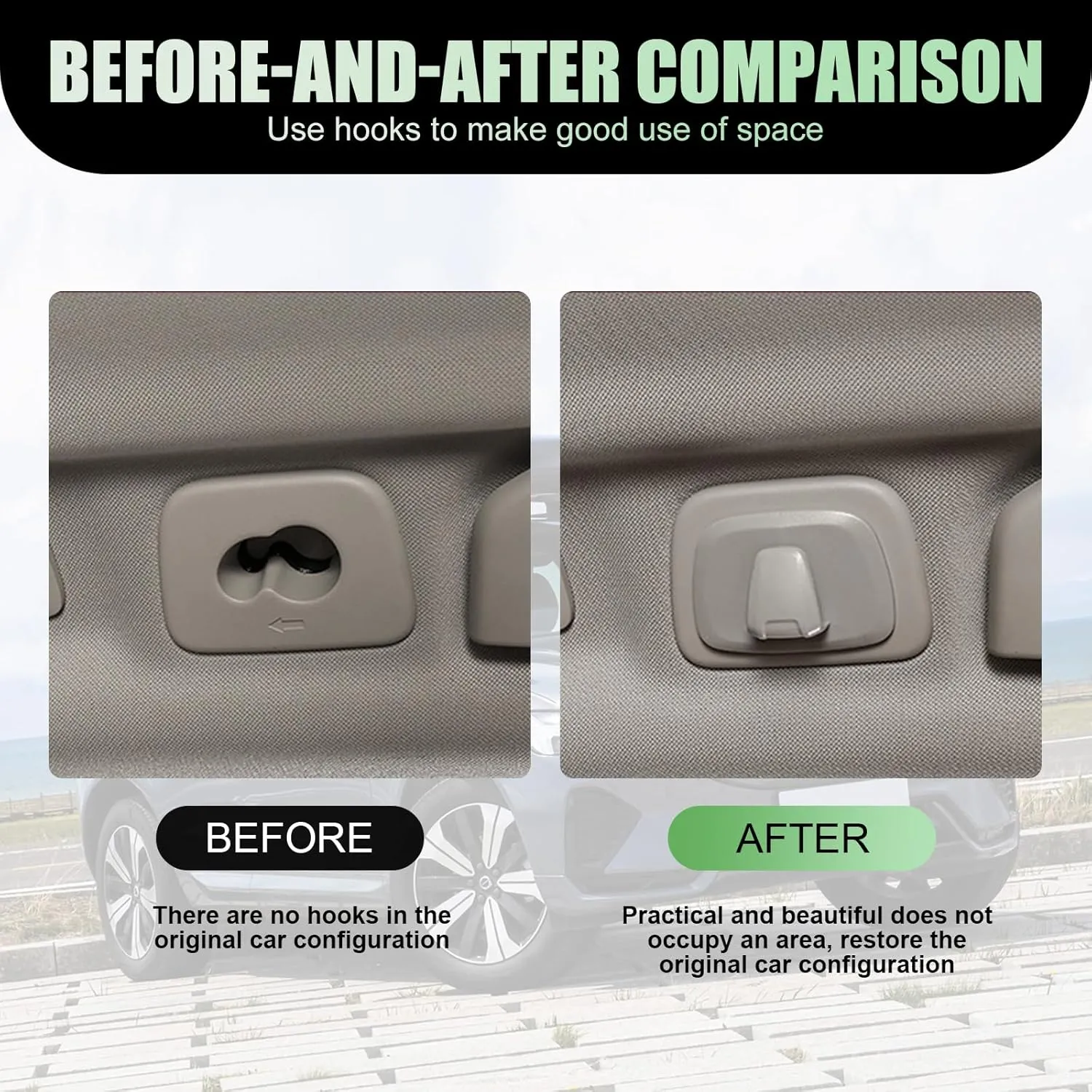 2 PCS Car Clothes Hooks, Locking Design Swivel Mounted Hooks, Multifunctional Roof Clothes Storage Accessory, Compatible with Volvo XC60 XC40 XC90 V90 S90 (Grey)