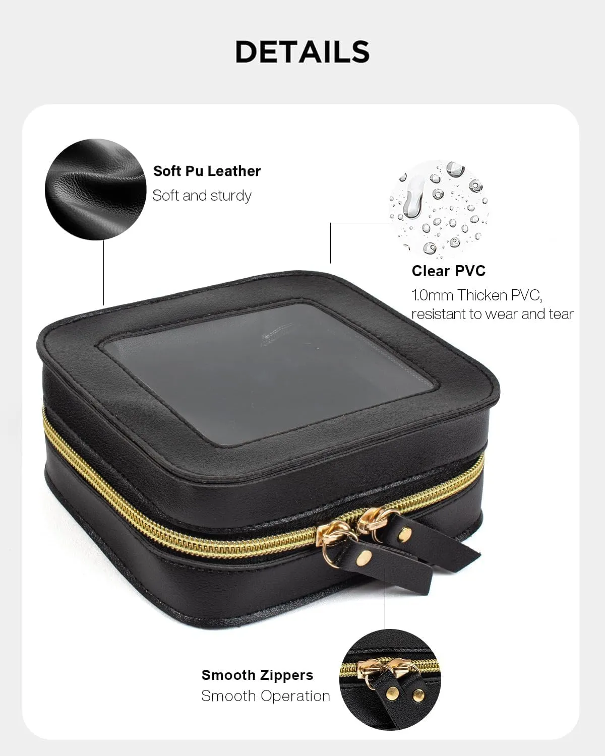 2 Pcs Clear Makup Bag Set, Clear Cosmetic Bags with Zipper Waterproof Small Travel Cosmetic Case Cute Make Up Pouch Mini Car Essentials for Women Travel Car Organizer (Black Set)