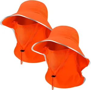 2 Pcs Sun Protection Fishing Hats with Removable Face Cover Neck Flap Visibility Reflective Boonie Hat Bucket Cap