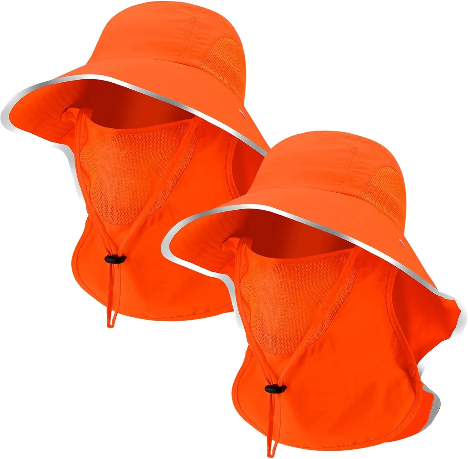 2 Pcs Sun Protection Fishing Hats with Removable Face Cover Neck Flap Visibility Reflective Boonie Hat Bucket Cap