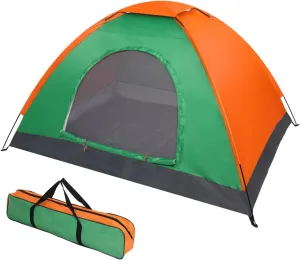 2-Person Waterproof Camping Dome Tent Lightweight Backpacking Tent Portable Windproof Two Doors Easy Setup Automatic Pop Up Tent Instant Cabin Shelter for Outdoor Hiking Survival,Orange & Green