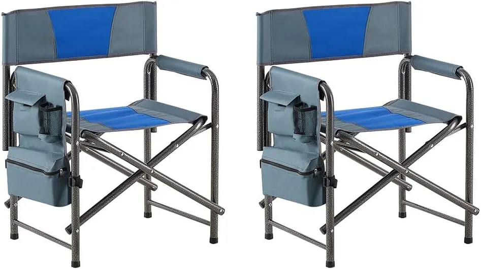 2-Piece Padded Folding Outdoor Chair Lightweight Oversized Directors Chair with Storage Pockets Heavy Duty Folding Camping Chair up to 600 Lbs Weight Capacity for Indoor Picnics and Fishing