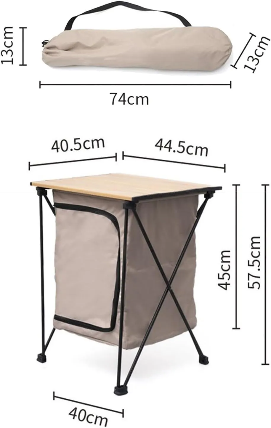 2 Tier Camping Cabinet, Storage Cabinet, Kitchen Table Organizer for Outdoor Activities, Backyard, Khaki