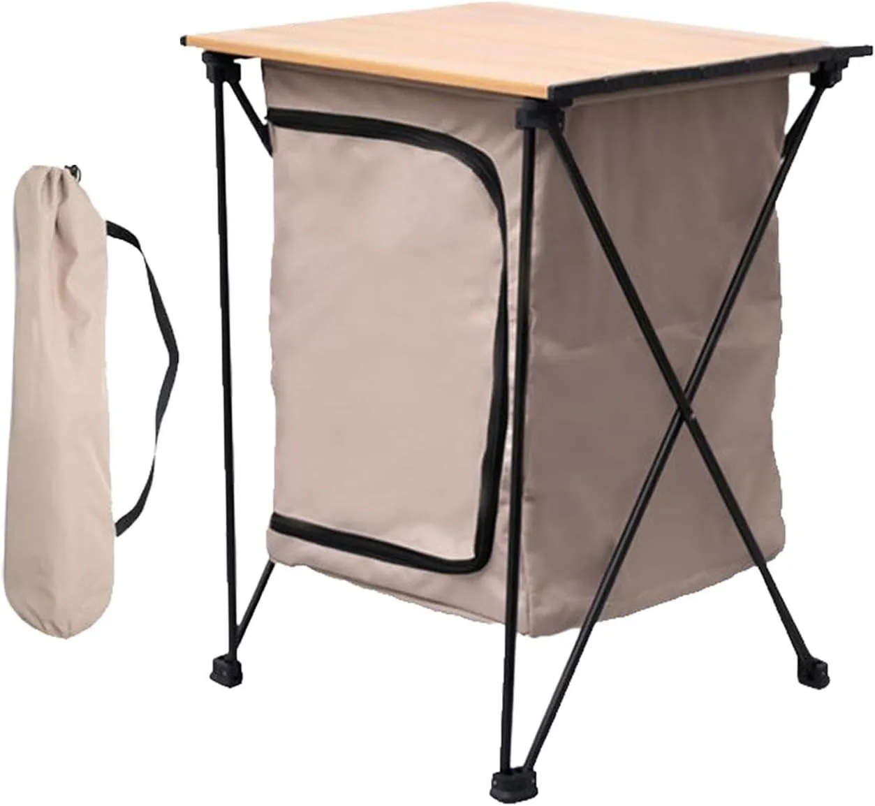 2 Tier Camping Cabinet, Storage Cabinet, Kitchen Table Organizer for Outdoor Activities, Backyard, Khaki