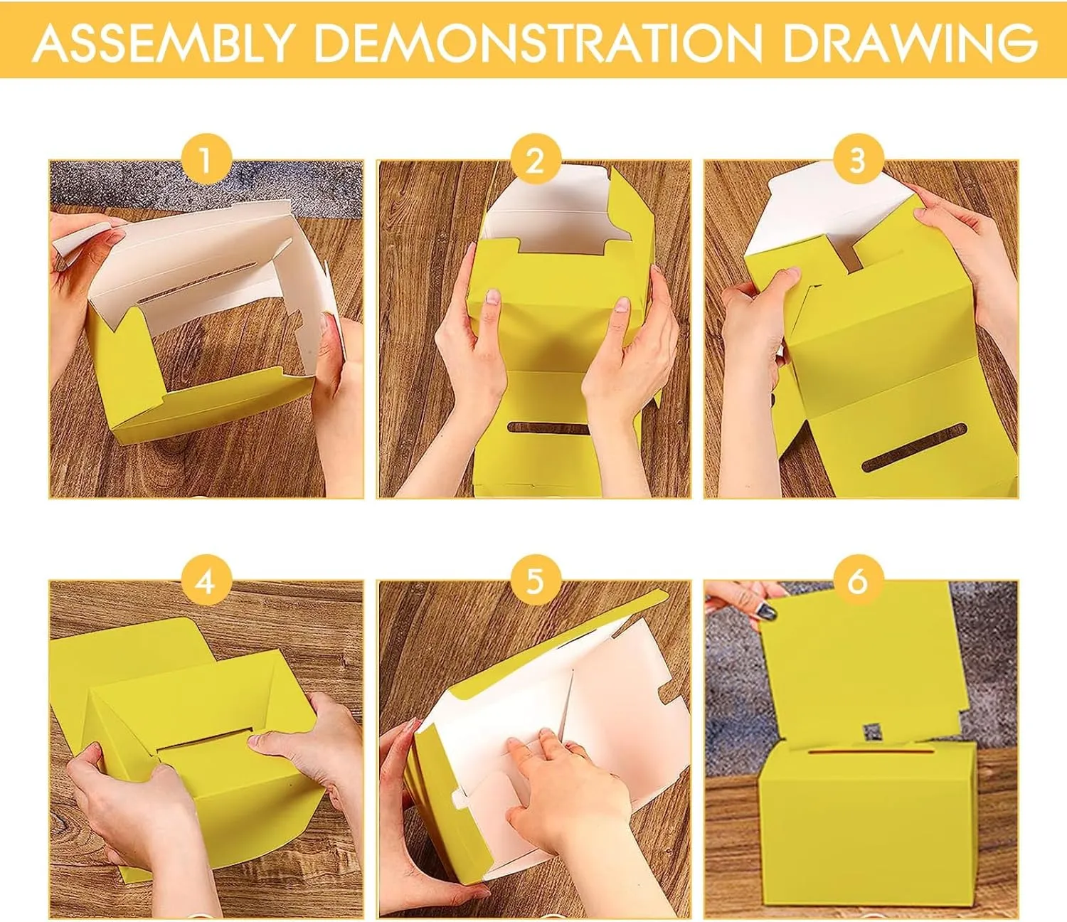 20 Pack Raffle Boxes Ballot Box Suggestion Box with Slot, 6.5 x 4.5 x 4.5 Inch Cardboard Raffle Boxes with Slot for Ticket and Removable Header for Collecting Business Card Voting Contest (Yellow)